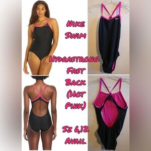 Nike Women’s One-Piece Swim Suit - Black with Hot Pink Trim